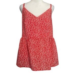 Red Floral Sleeveless Top Size 1XL Peasant